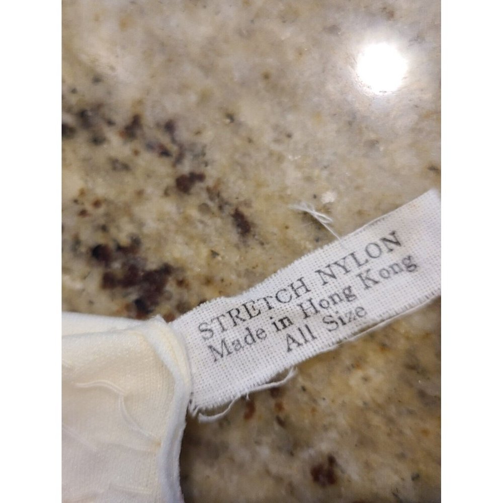 New? Vintage One Size Fits Cream Stretch Nylon Formal 8" Gloves Silver Tone Bead - Picture 11 of 16